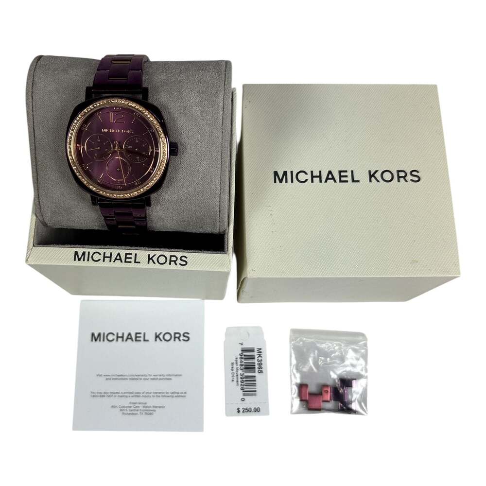 Michael Kors MK3965 Purple Stainless Steel Chronograph Watch Copper Pave New